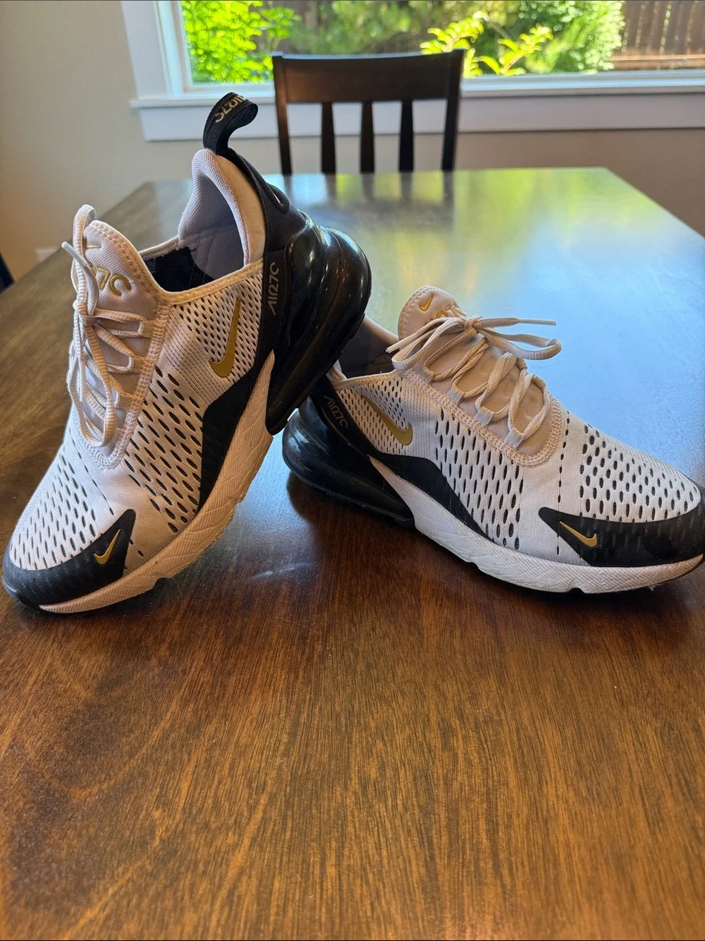 Nike Air Max 270 - White/Black/Gold, Size 8.5
